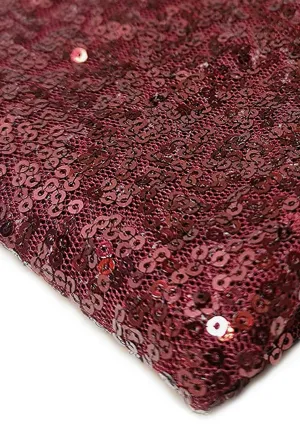 3mm Sequins Fabric Wine Allover Embroidered Fabric on Tulle/Net Material for Decor, Sewing, Dress, Tablecloths & Craft | 52" - 132cms Usable Width | Sold by The Metre