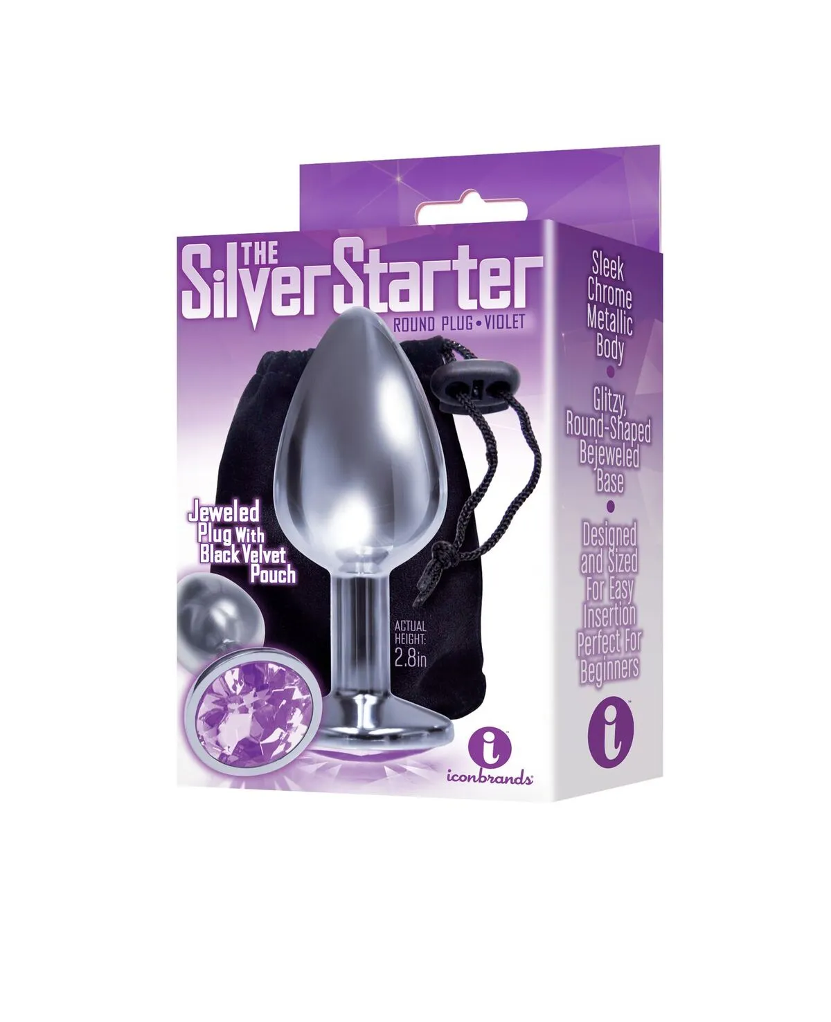 9's Silver Starter Bejeweled Steel Plug Violet