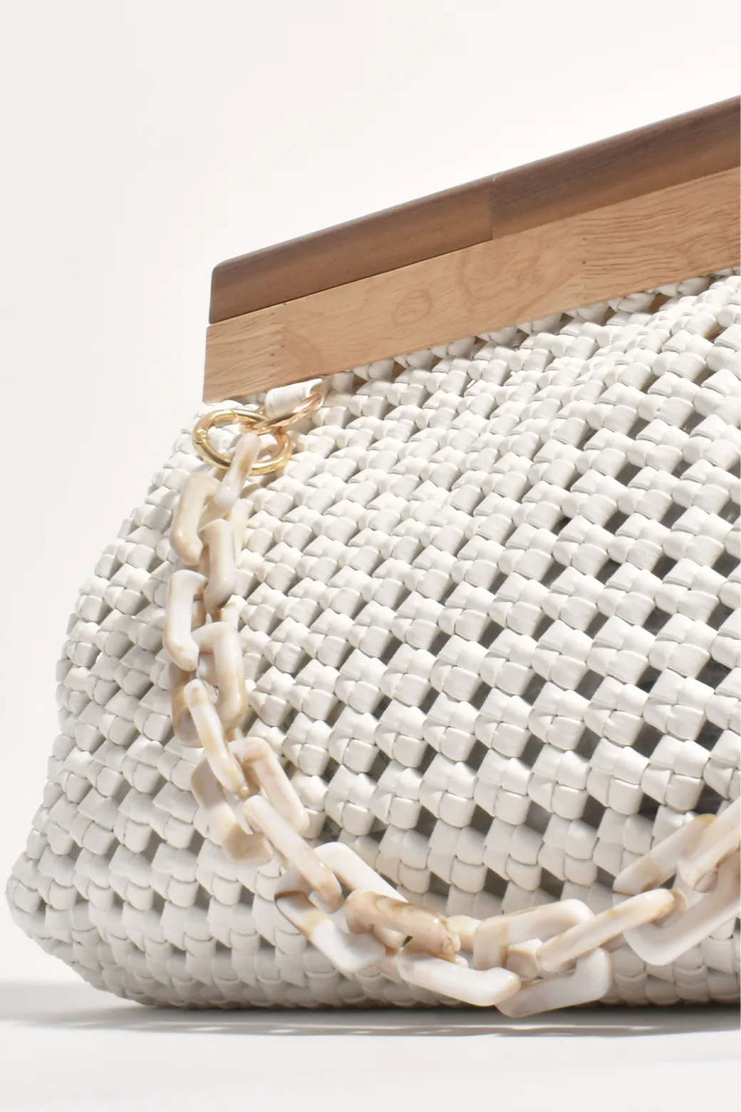 Adorne Emilie Knotted Weave Resin Links Clutch White