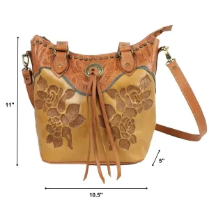 American West Womens Texas Rose 10.5in Natural Tan Leather Handbag Bag