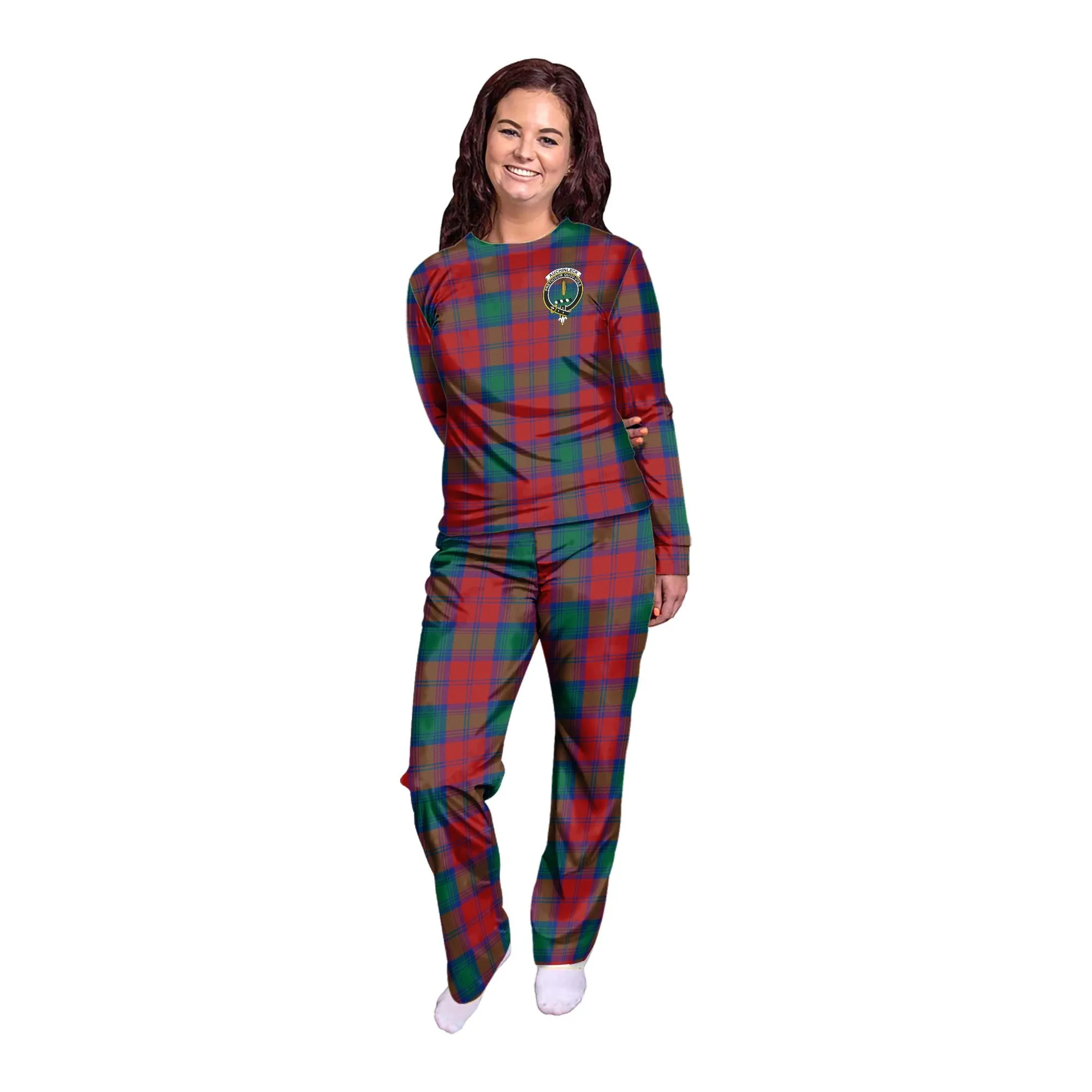 Auchinleck (Affleck) Tartan Pajamas Family Set with Family Crest