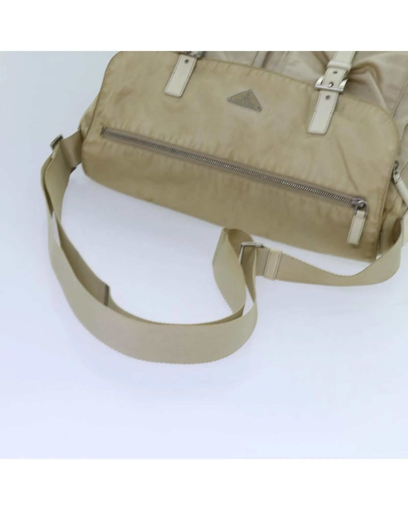 Beige Nylon Shoulder Bag with Adjustable Strap - Italian-made