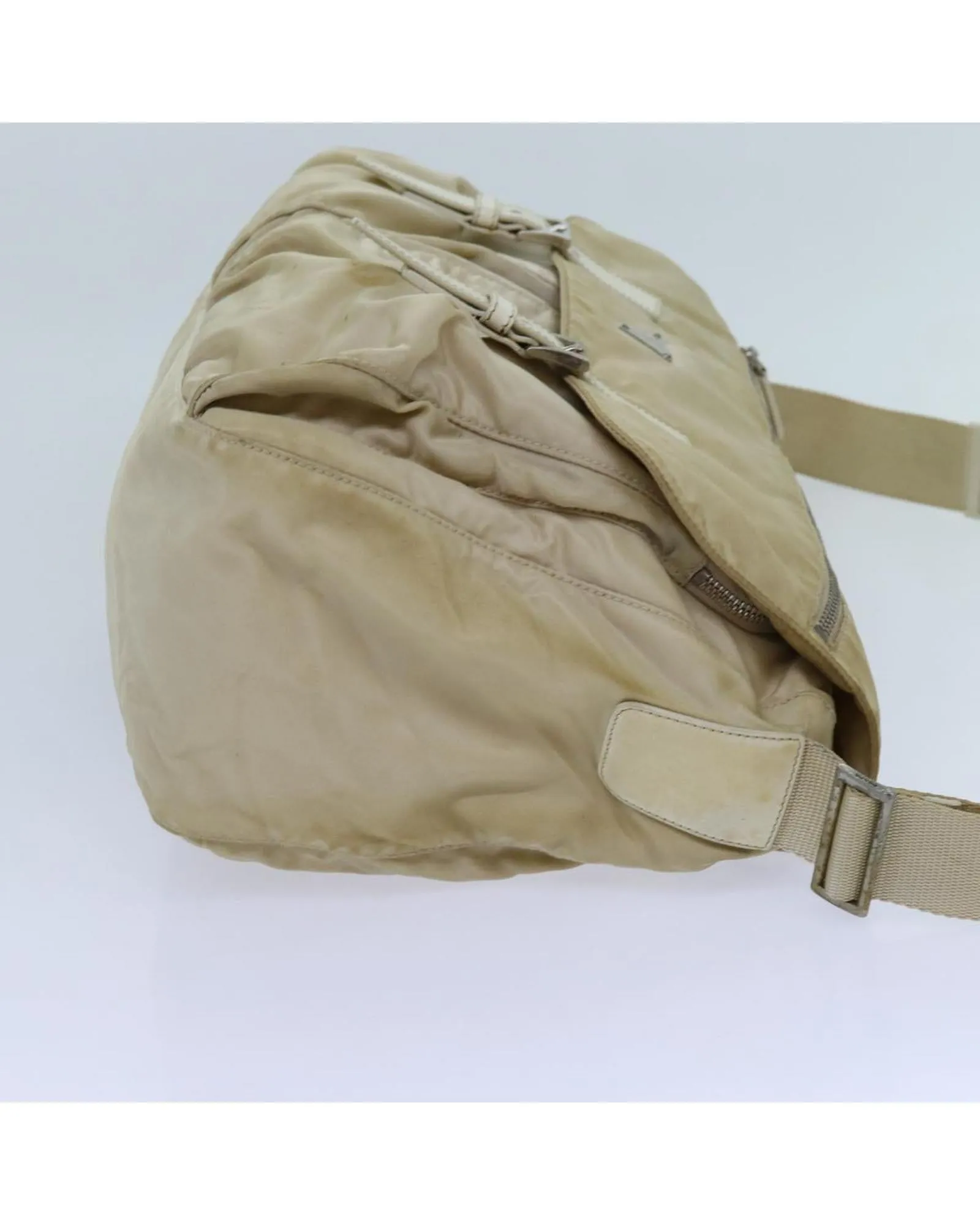 Beige Nylon Shoulder Bag with Adjustable Strap - Italian-made