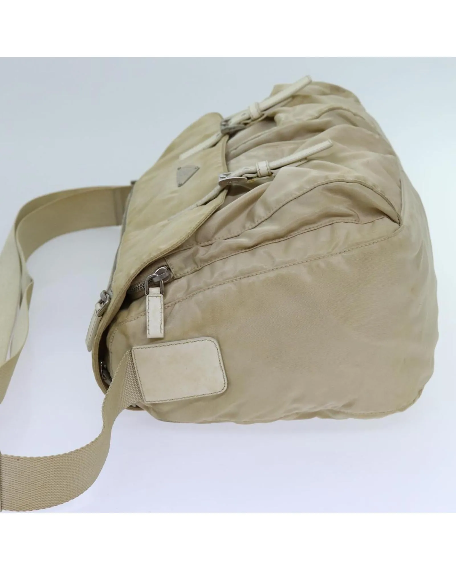 Beige Nylon Shoulder Bag with Adjustable Strap - Italian-made