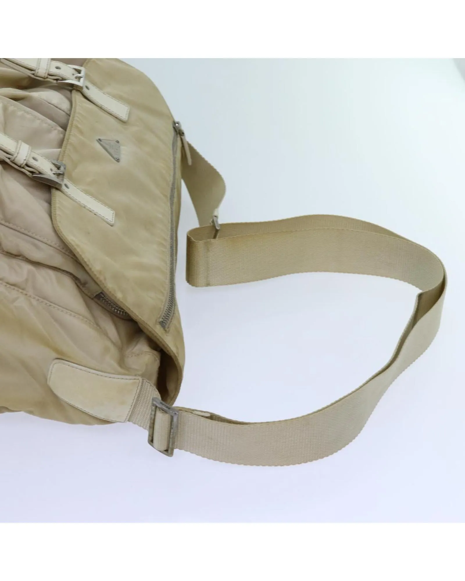 Beige Nylon Shoulder Bag with Adjustable Strap - Italian-made