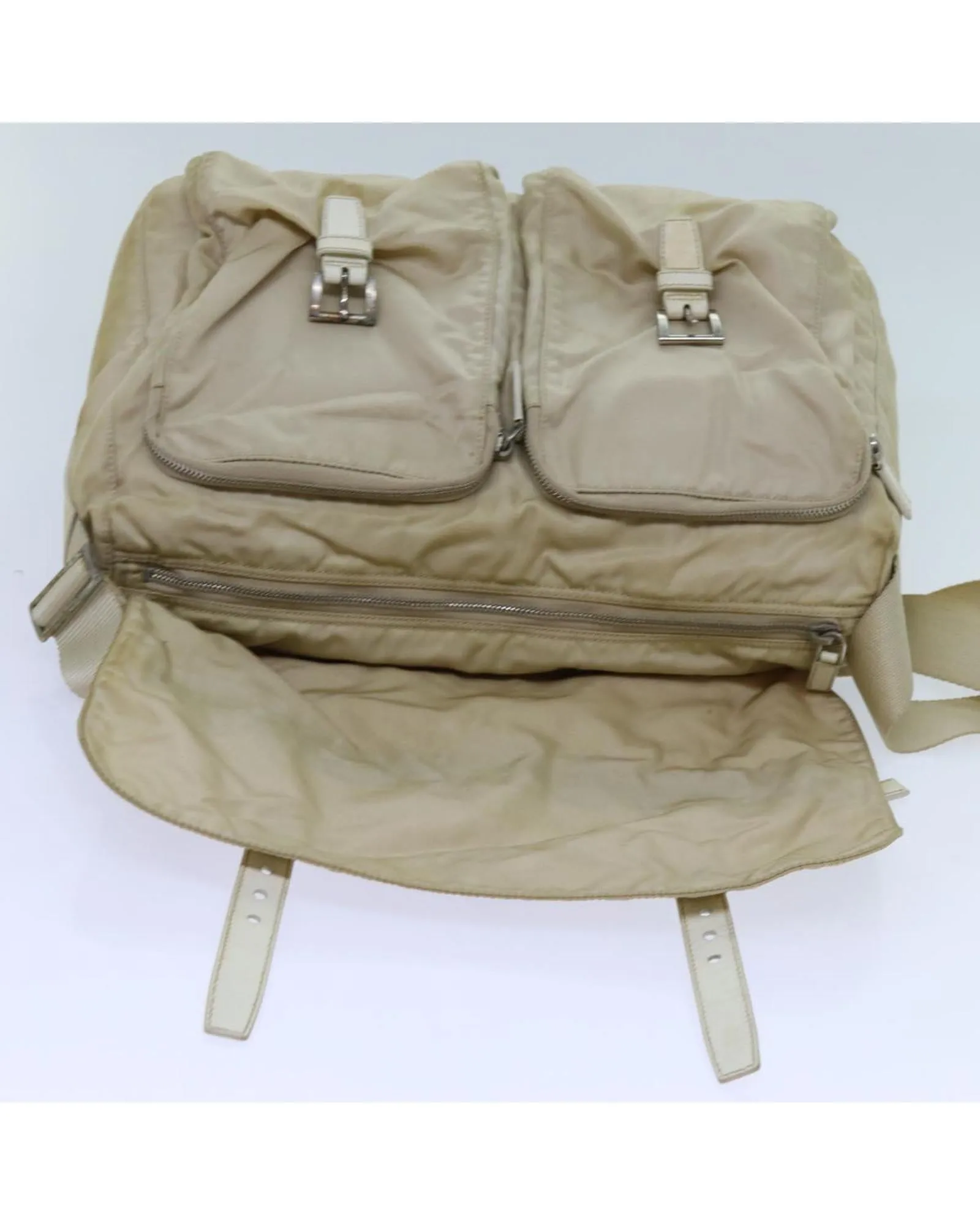 Beige Nylon Shoulder Bag with Adjustable Strap - Italian-made