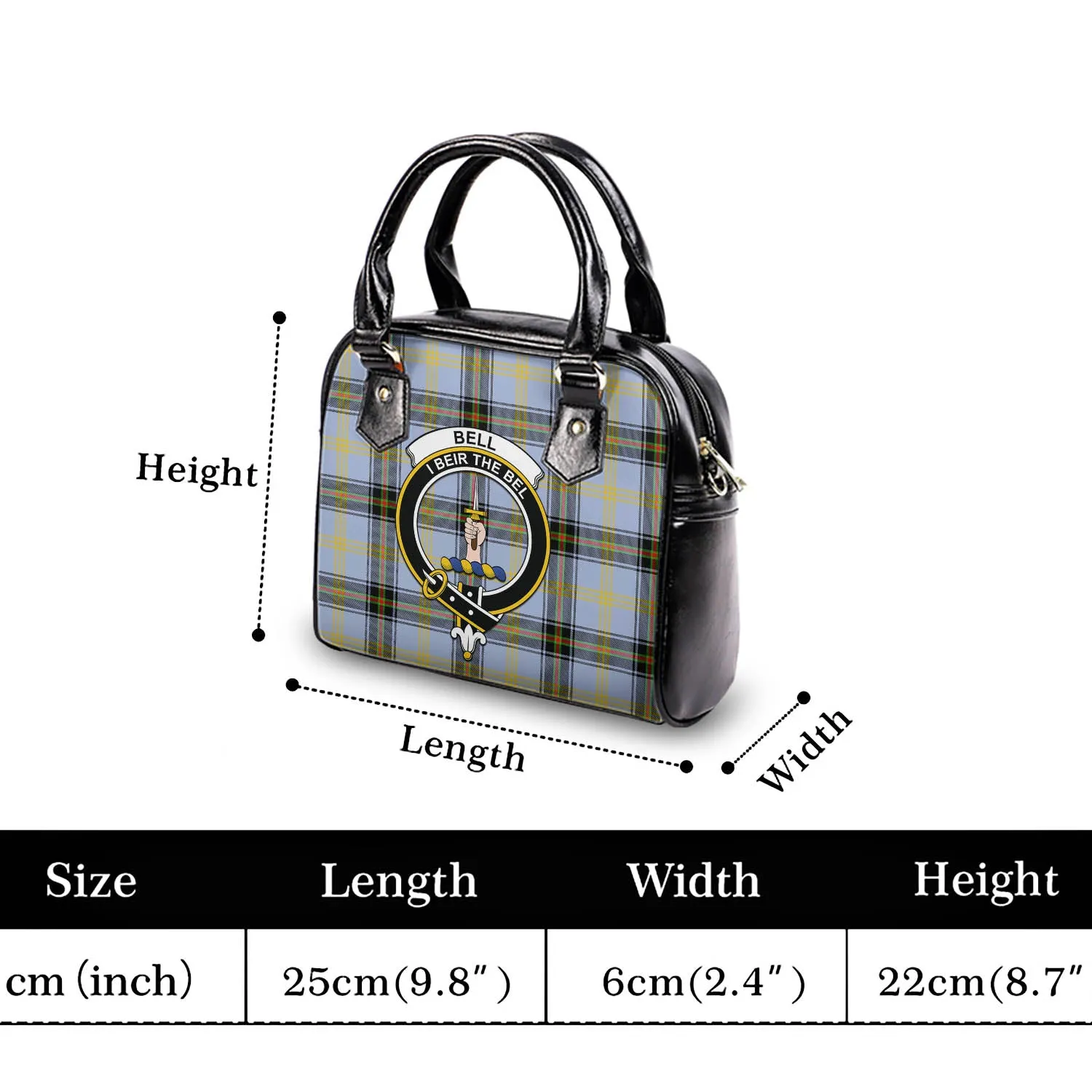 Bell Tartan Shoulder Handbags with Family Crest