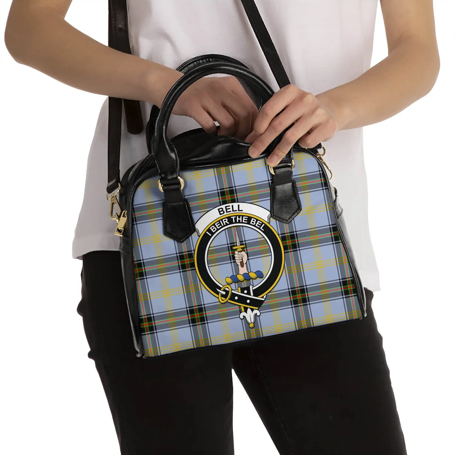 Bell Tartan Shoulder Handbags with Family Crest