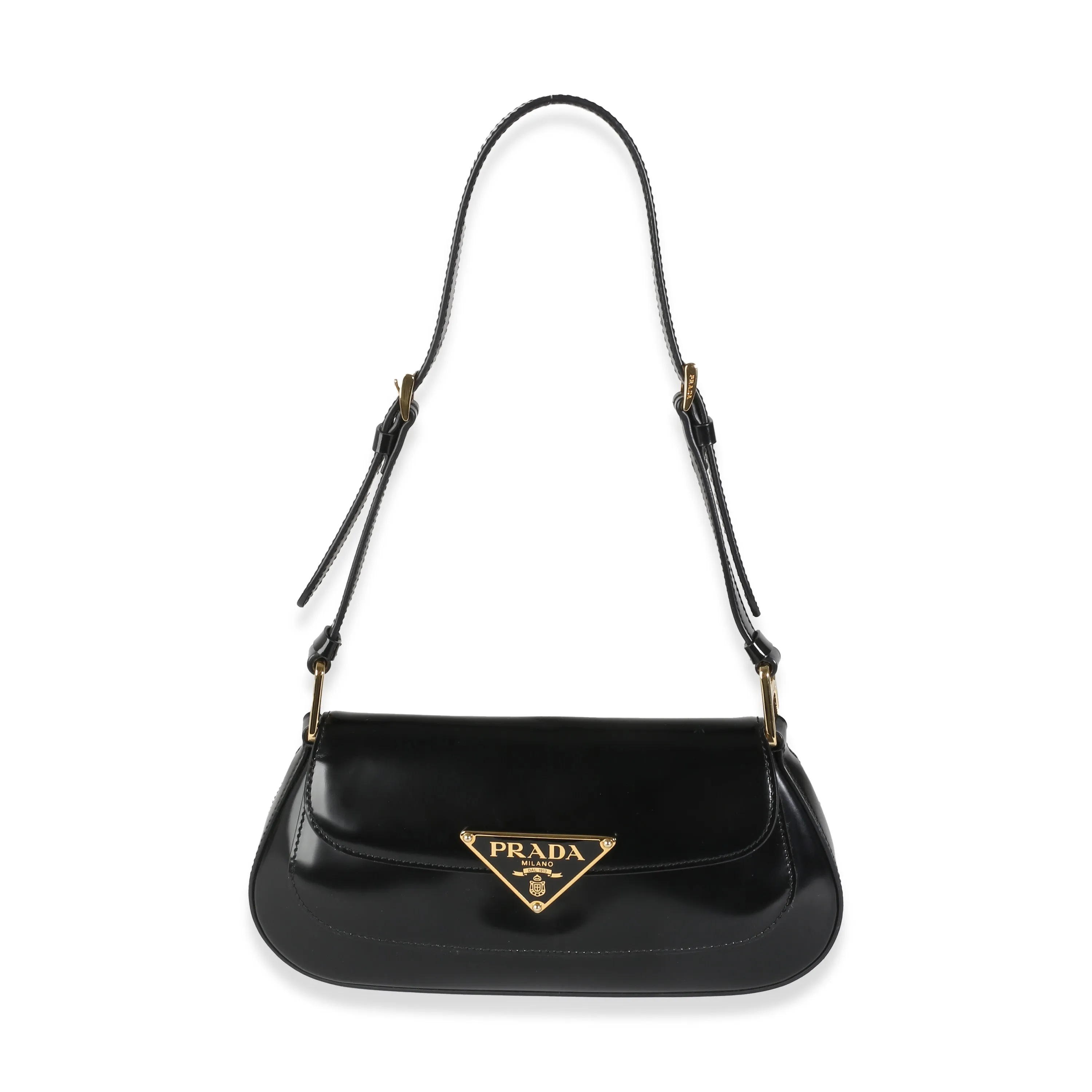 Black Brushed Leather Logo Plaque Shoulder Bag