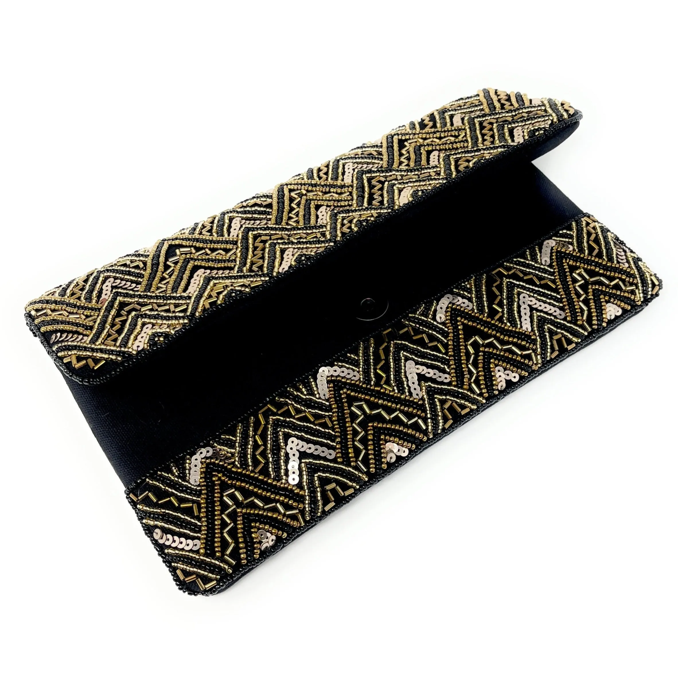 Black Gold Beaded Clutch Purse