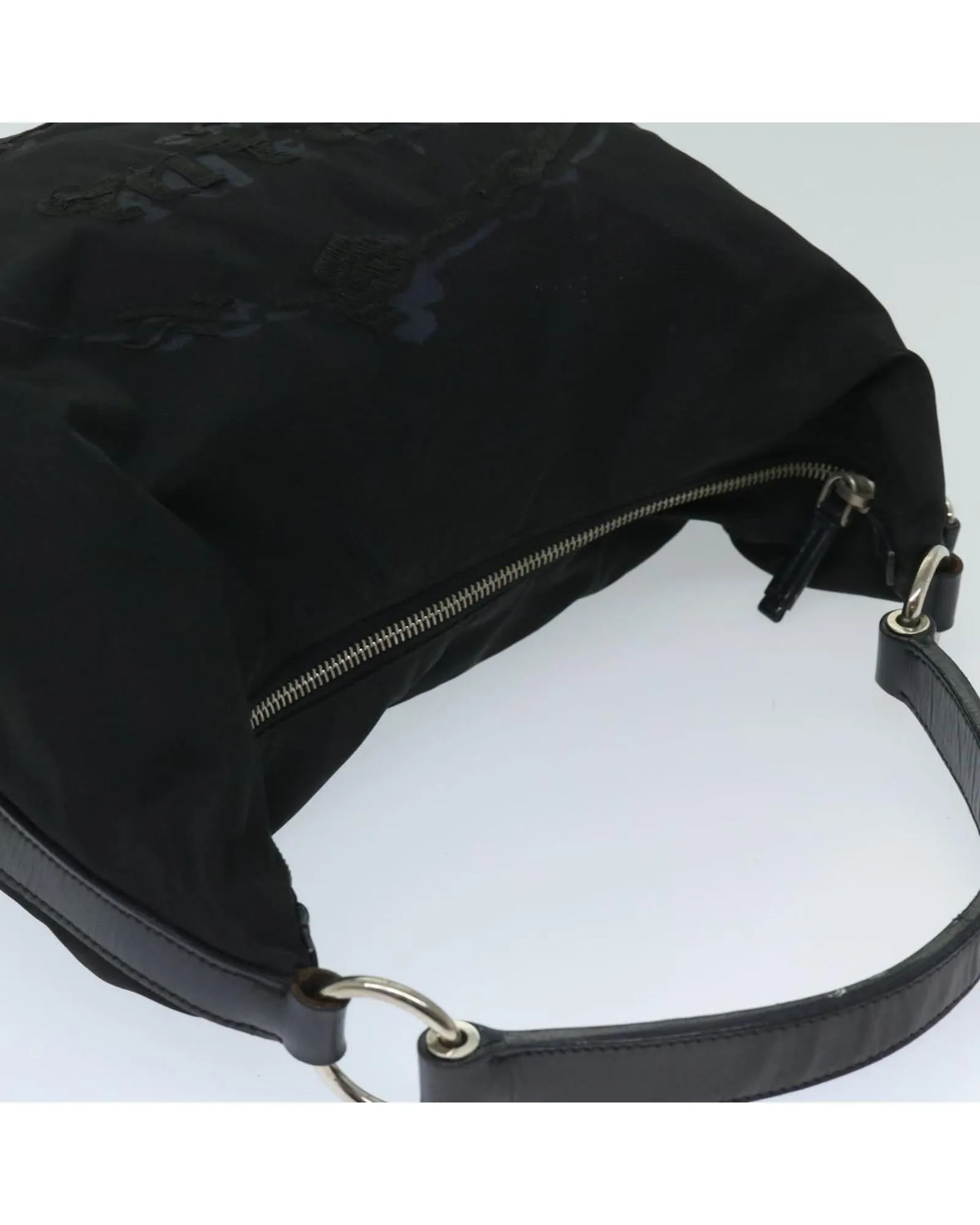 Black Nylon Shoulder Bag with Scratches and Rubbing - Made in Italy