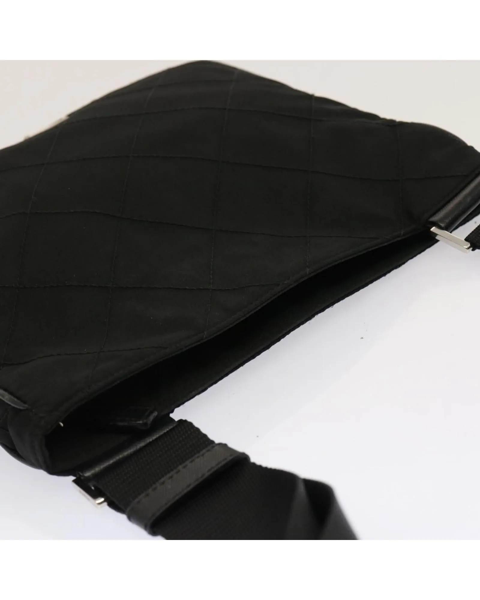 Black Quilted Nylon Shoulder Bag with Adjustable Strap