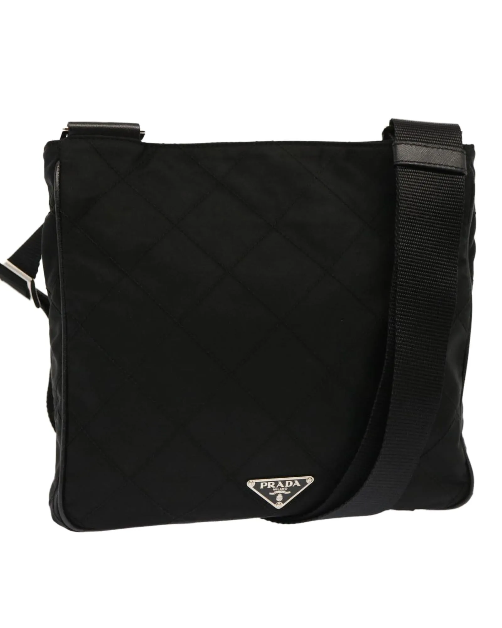 Black Quilted Nylon Shoulder Bag with Adjustable Strap