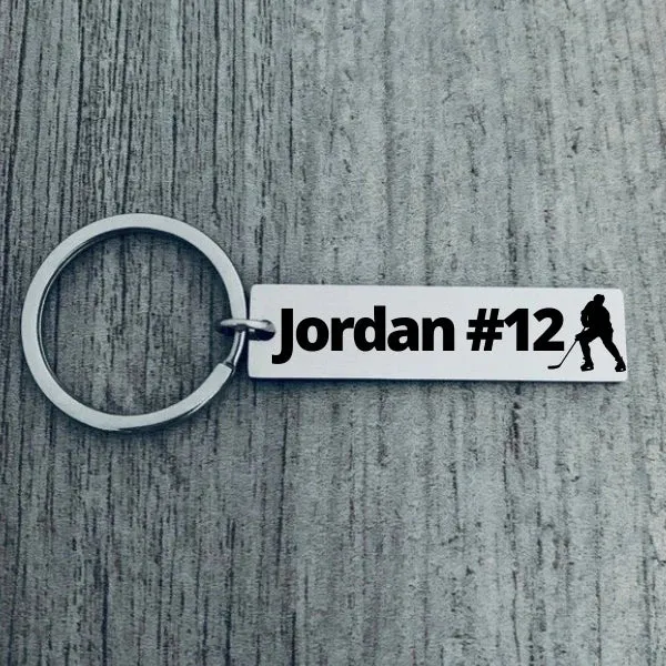 Boys Personalized Ice Hockey Bar Keychain