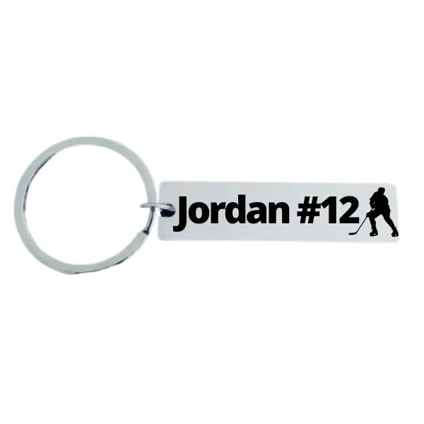 Boys Personalized Ice Hockey Bar Keychain