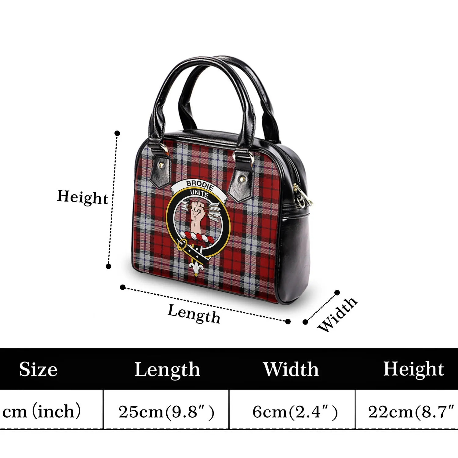 Brodie Dress Tartan Shoulder Handbags with Family Crest