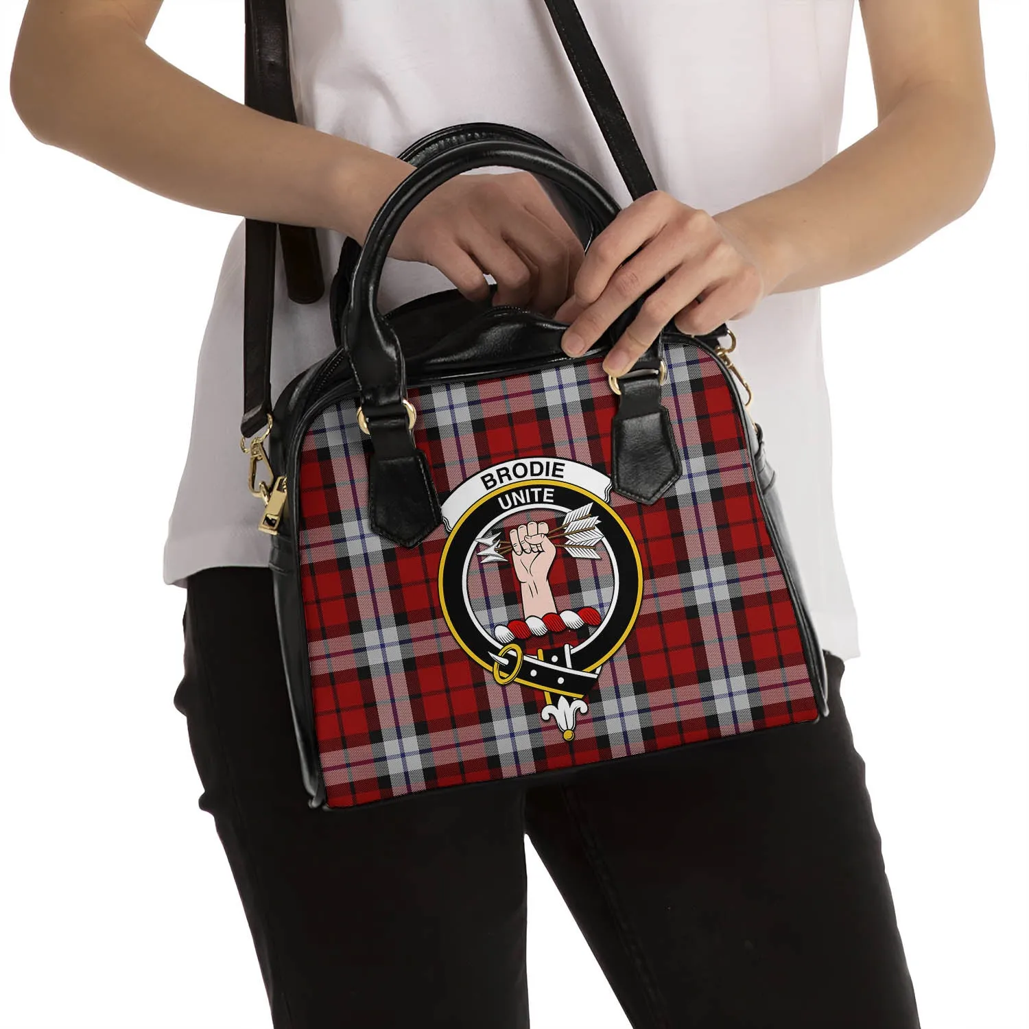 Brodie Dress Tartan Shoulder Handbags with Family Crest