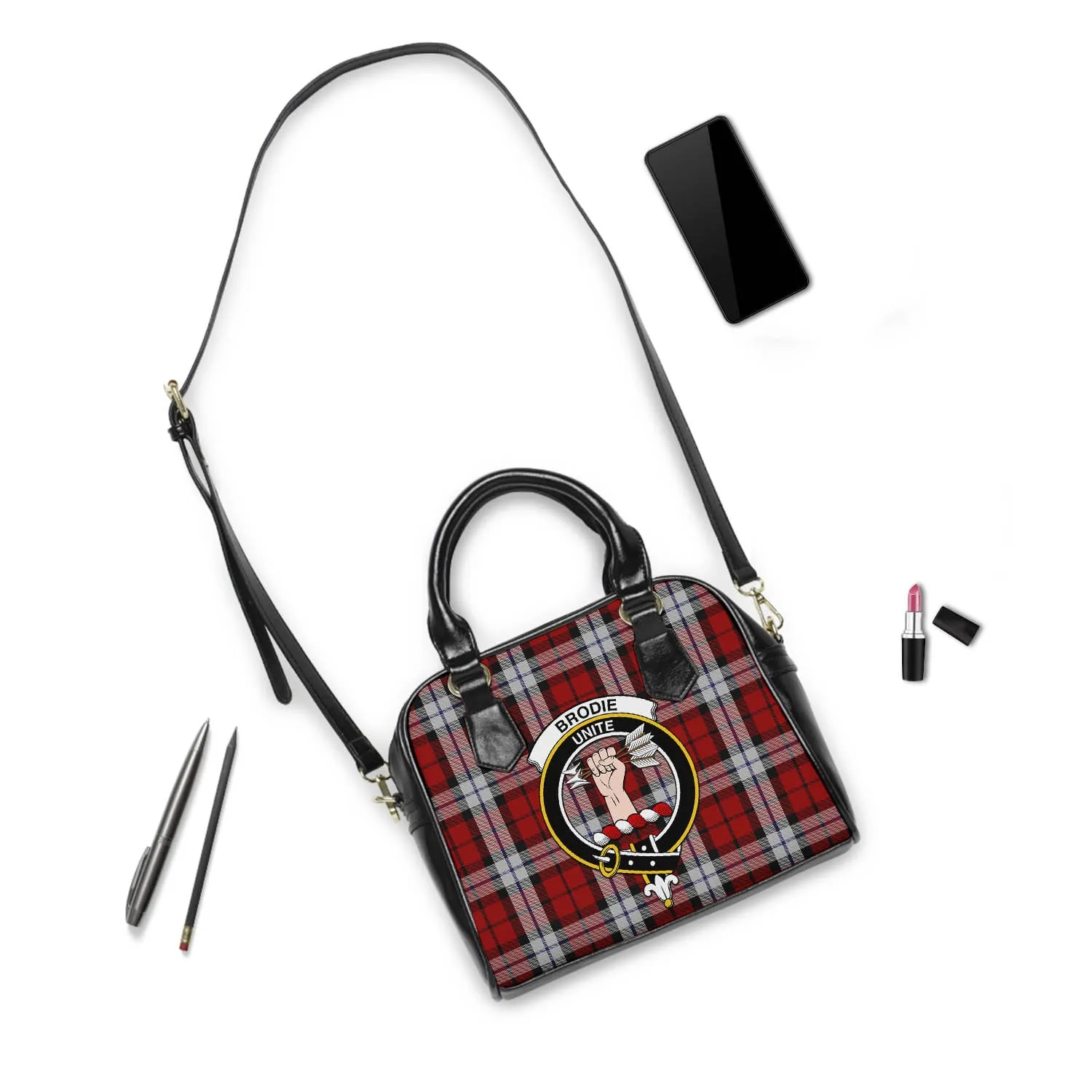 Brodie Dress Tartan Shoulder Handbags with Family Crest