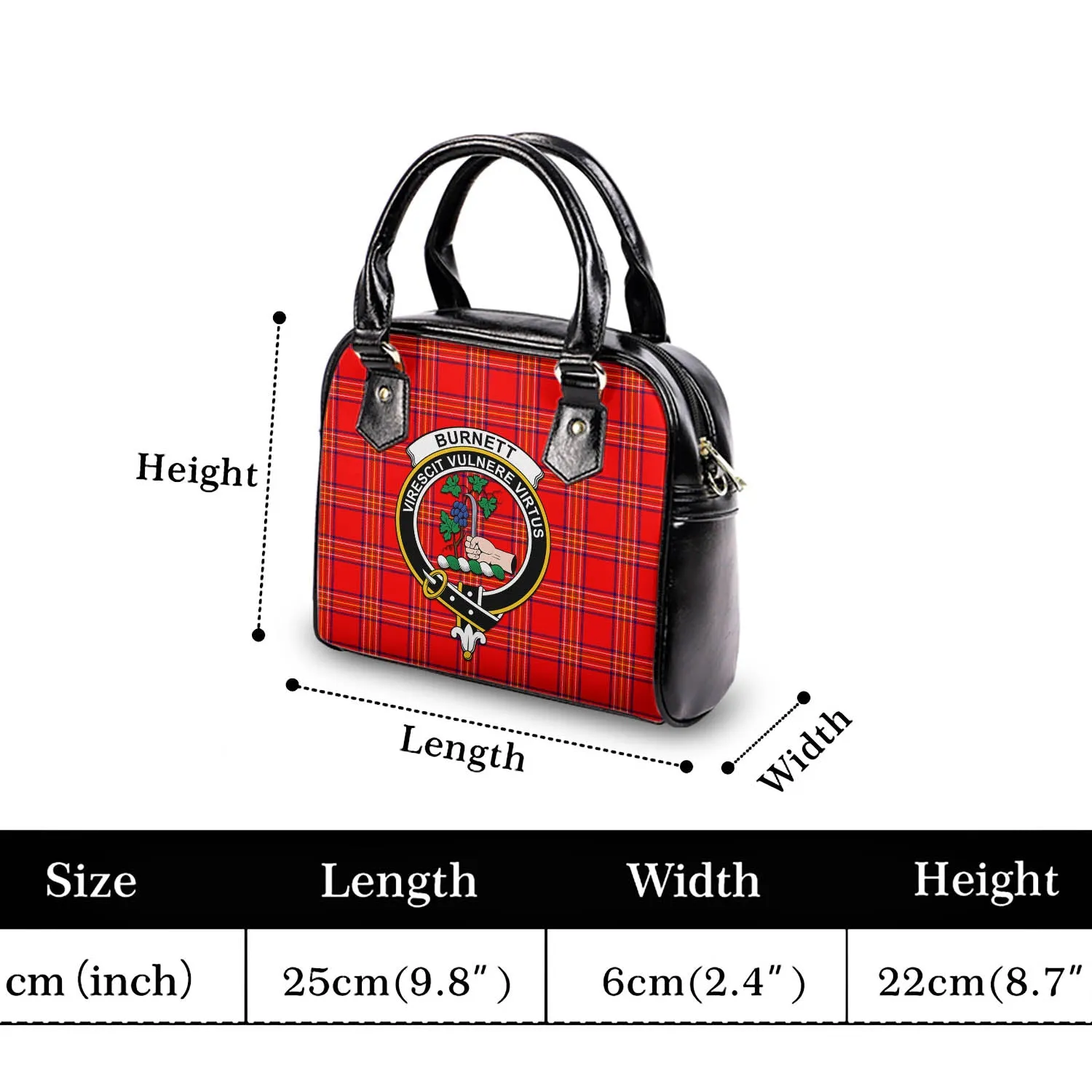 Burnett Modern Tartan Shoulder Handbags with Family Crest