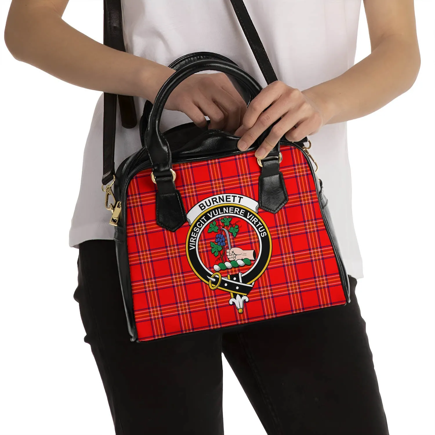 Burnett Modern Tartan Shoulder Handbags with Family Crest