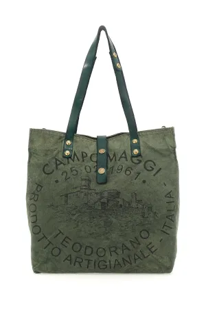 Campomaggi - Canvas Shopping bag - Beige   Bottle Green