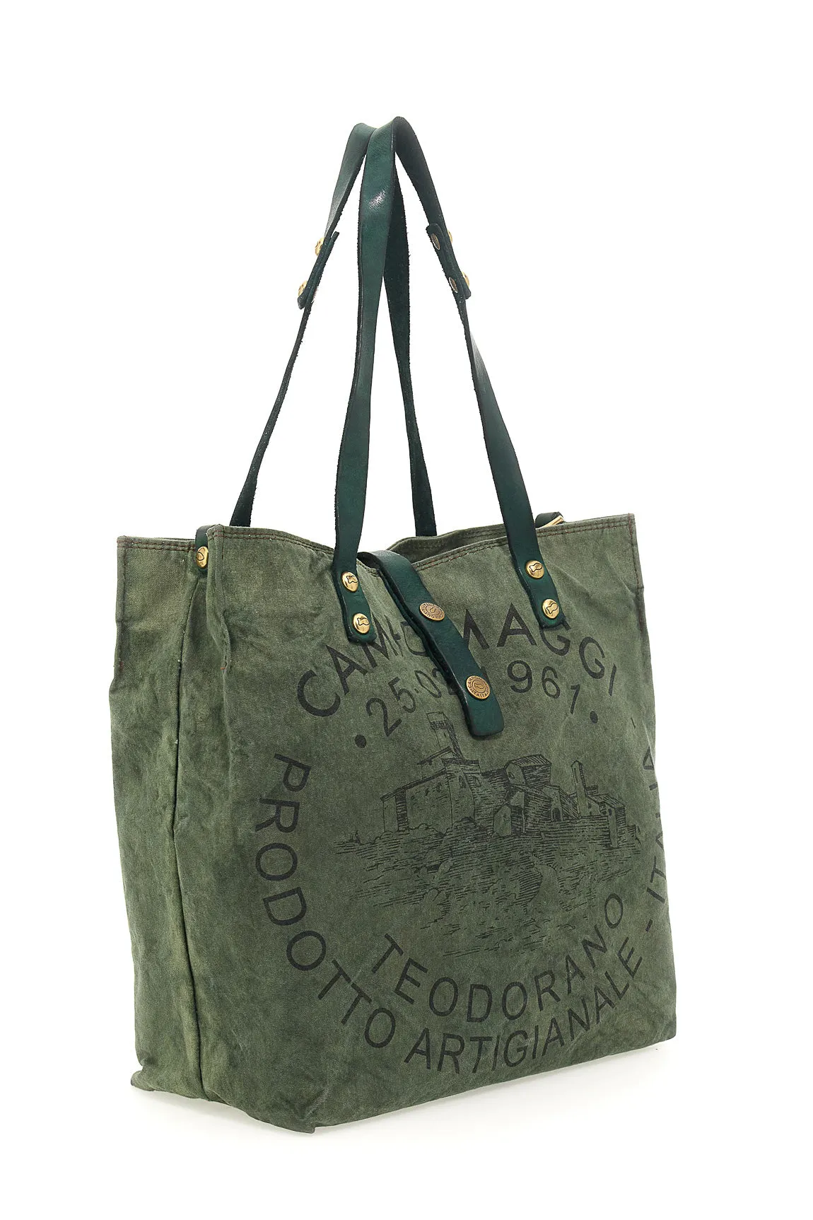 Campomaggi - Canvas Shopping bag - Beige   Bottle Green