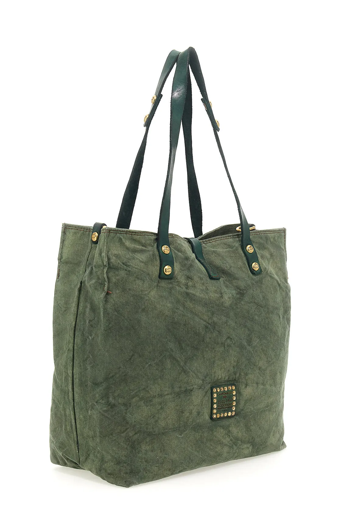 Campomaggi - Canvas Shopping bag - Beige   Bottle Green