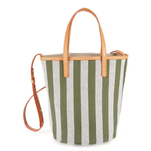 Canvas Mini Circle Bucket Bag - Olive/White