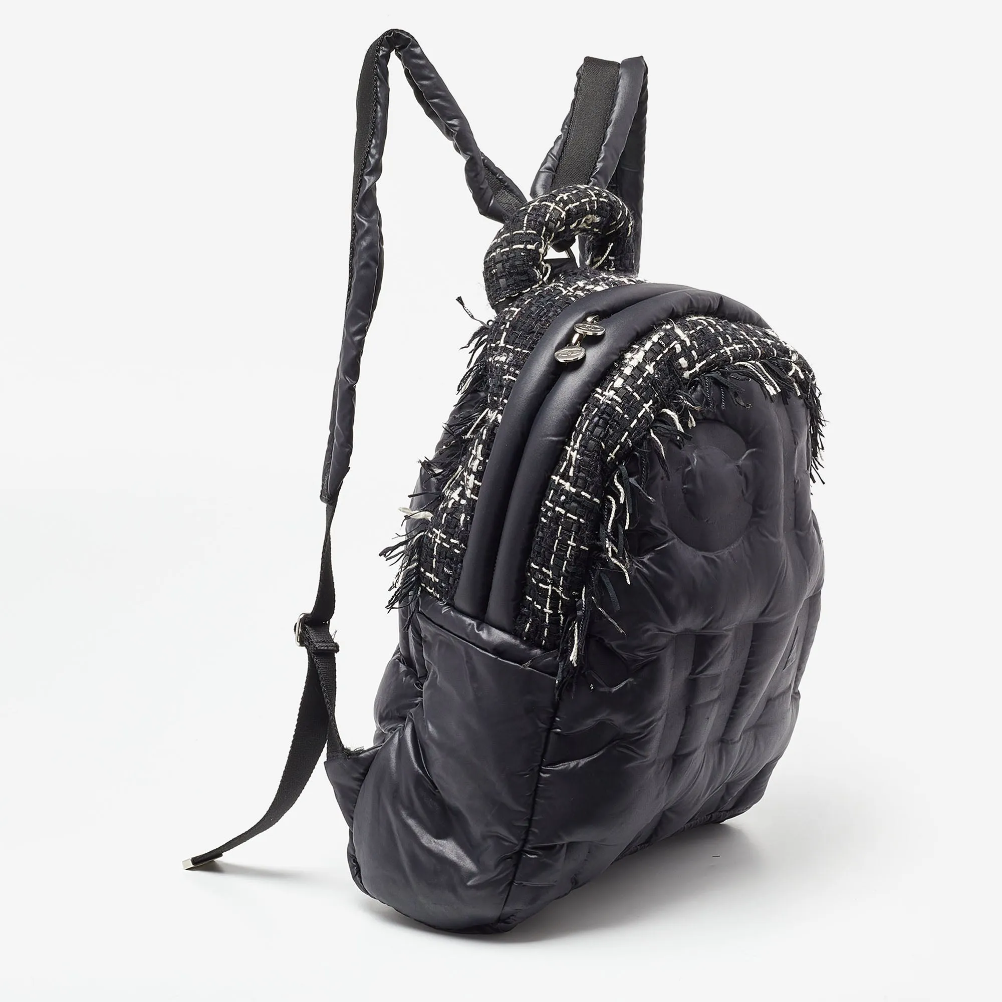 CHANEL Black Nylon and Tweed Doudoune Backpack