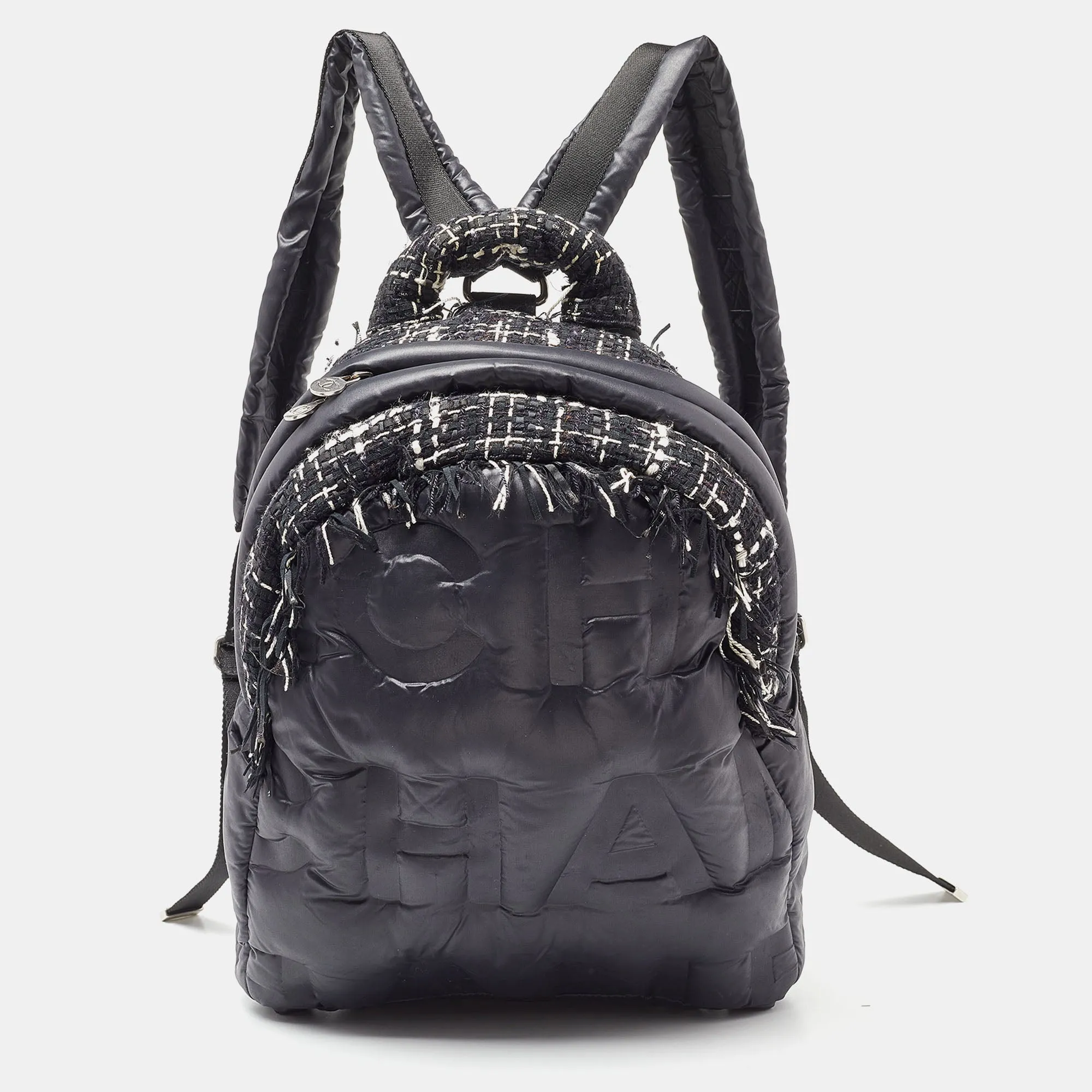 CHANEL Black Nylon and Tweed Doudoune Backpack