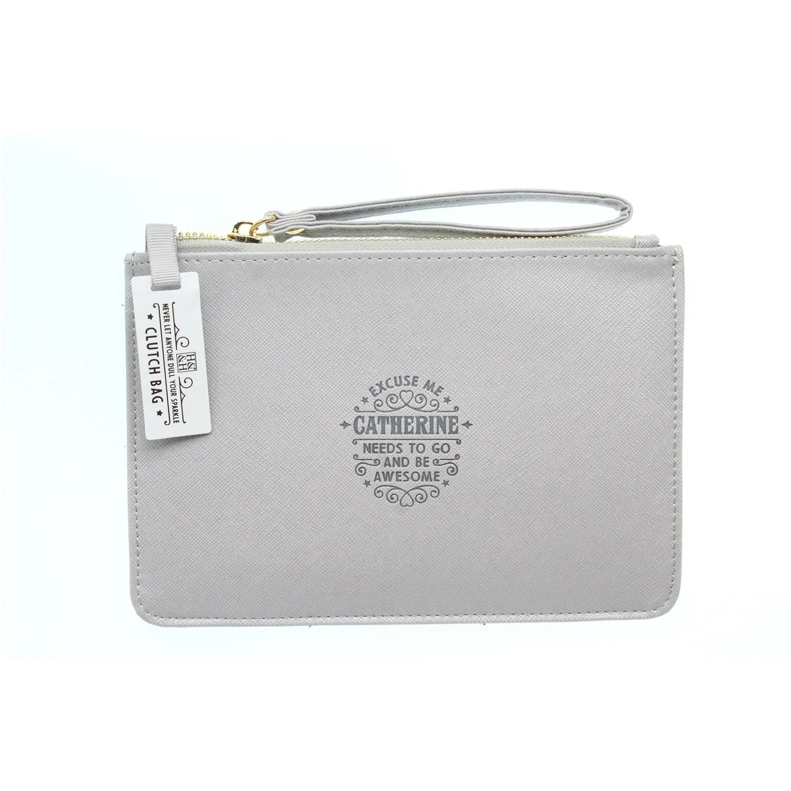 Clutch Bag With Handle & Embossed Text "Catherine"