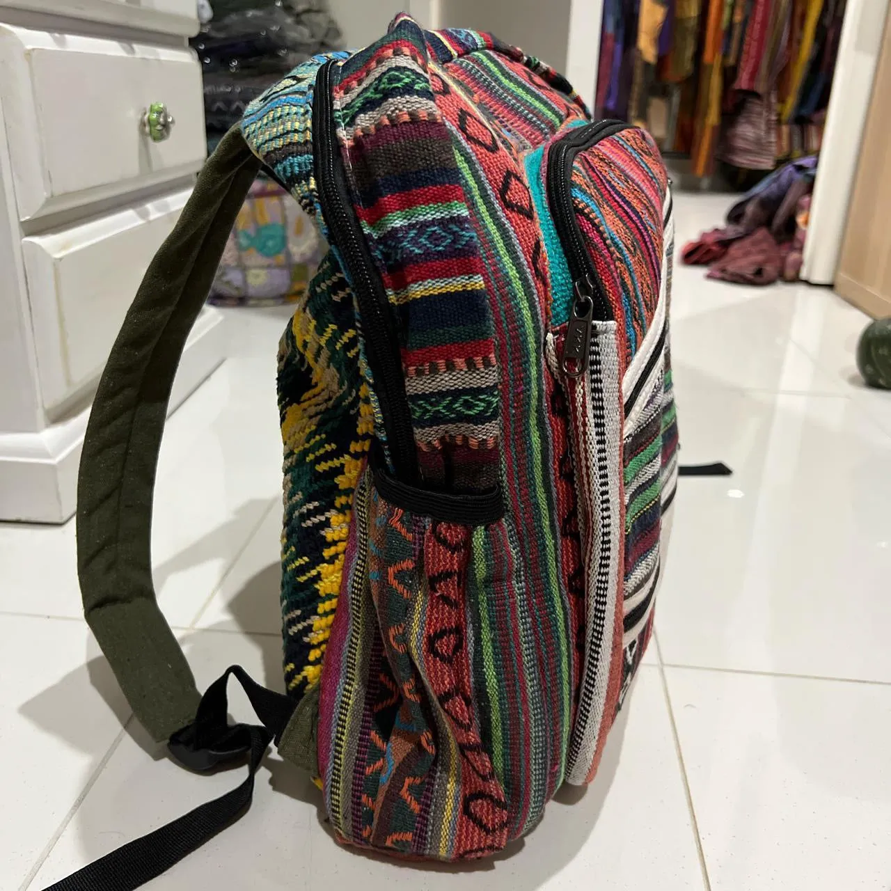 Colourful Himalayan Hemp THC Free cotton padded lined backpack