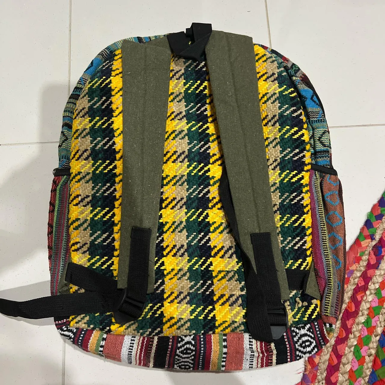 Colourful Himalayan Hemp THC Free cotton padded lined backpack