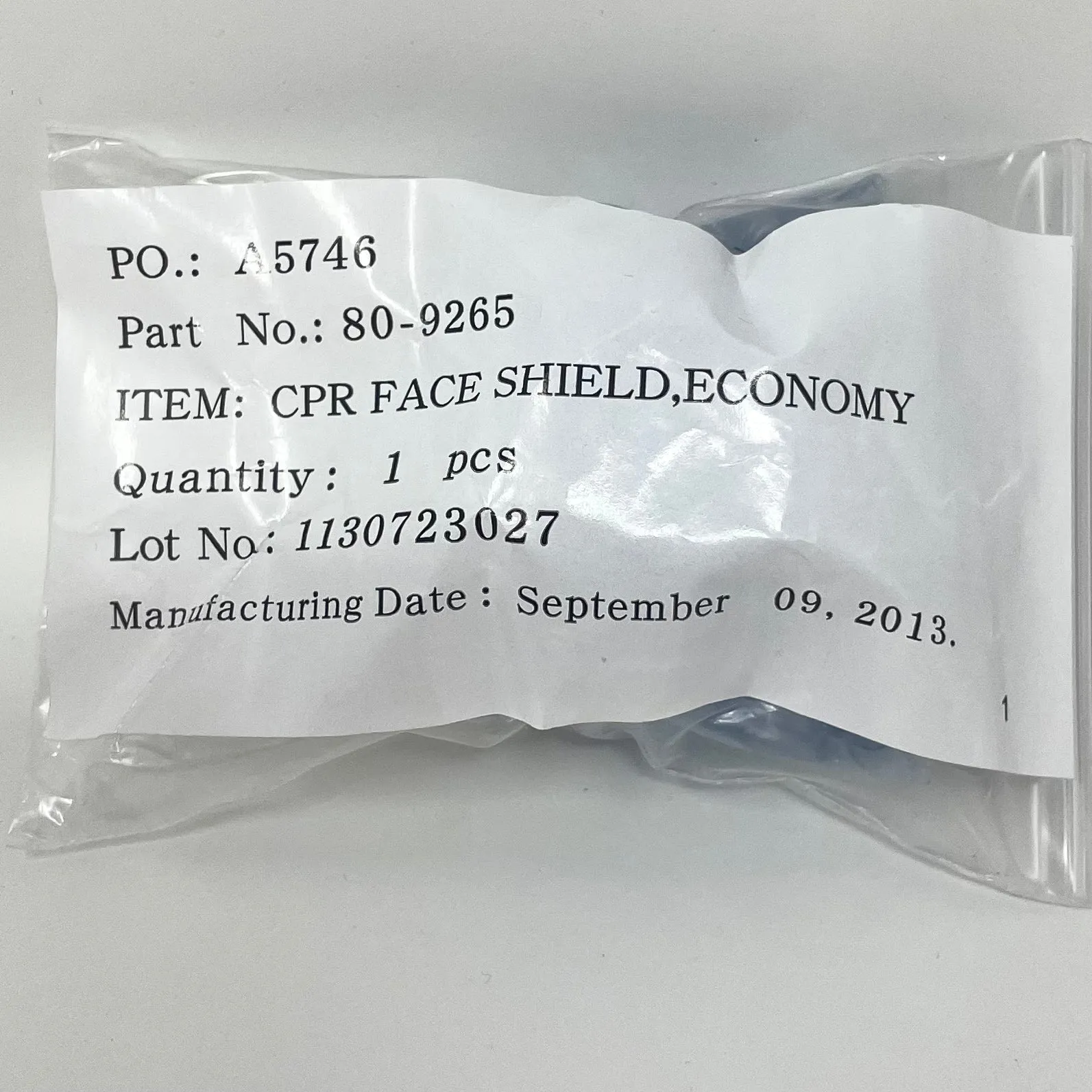 CPR face shield with one way valve