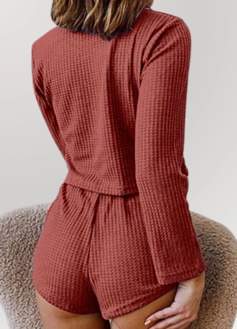 Crisp Morning Waffle Knit Long Sleeve Pajama Set*