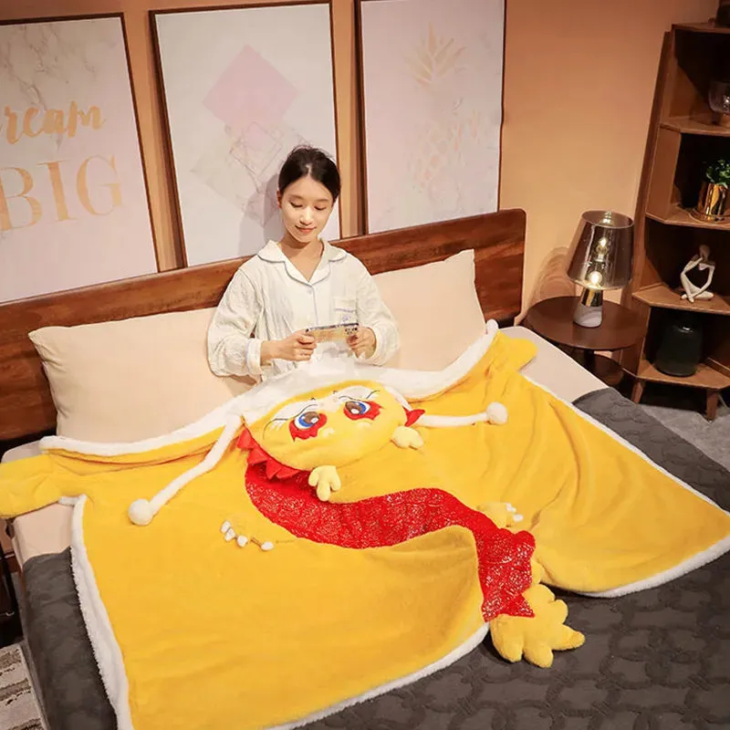 Cute Cartoon Dragon Plush Wearable Hooded Blanket