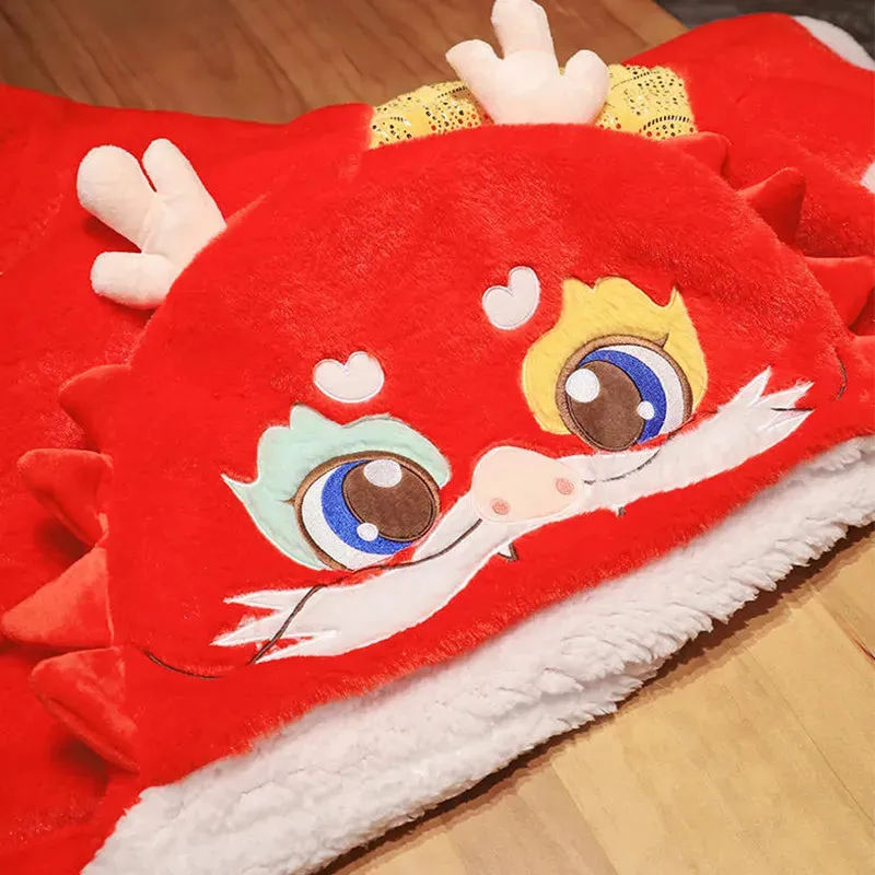 Cute Cartoon Dragon Plush Wearable Hooded Blanket