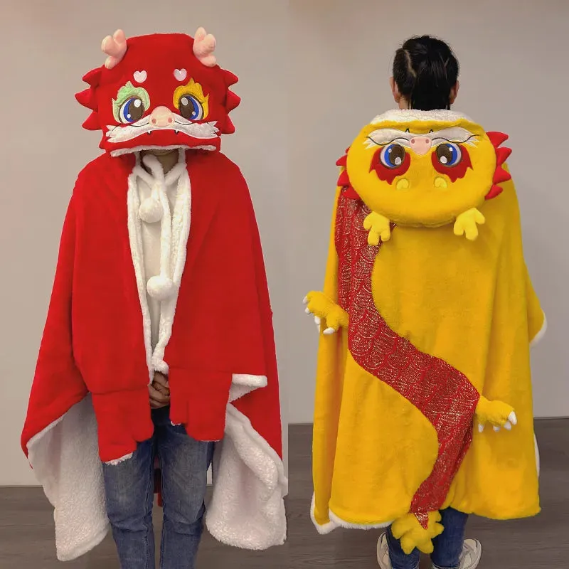 Cute Cartoon Dragon Plush Wearable Hooded Blanket