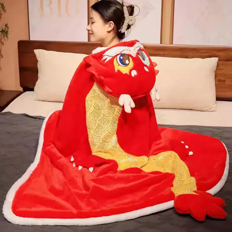 Cute Cartoon Dragon Plush Wearable Hooded Blanket