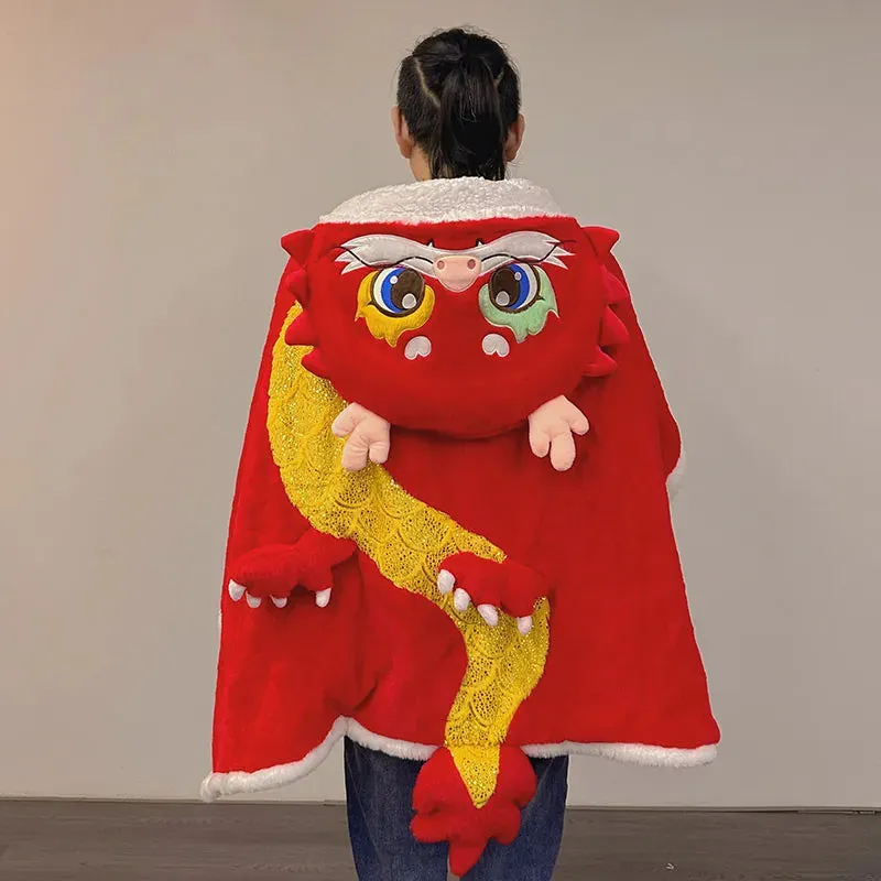 Cute Cartoon Dragon Plush Wearable Hooded Blanket