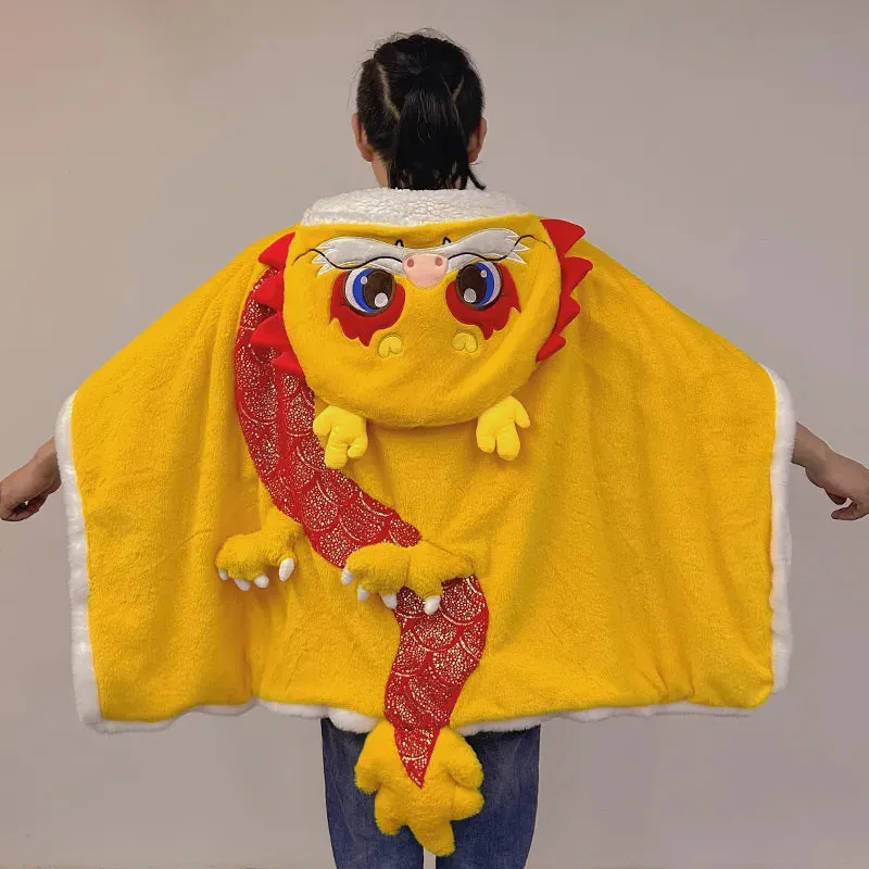 Cute Cartoon Dragon Plush Wearable Hooded Blanket