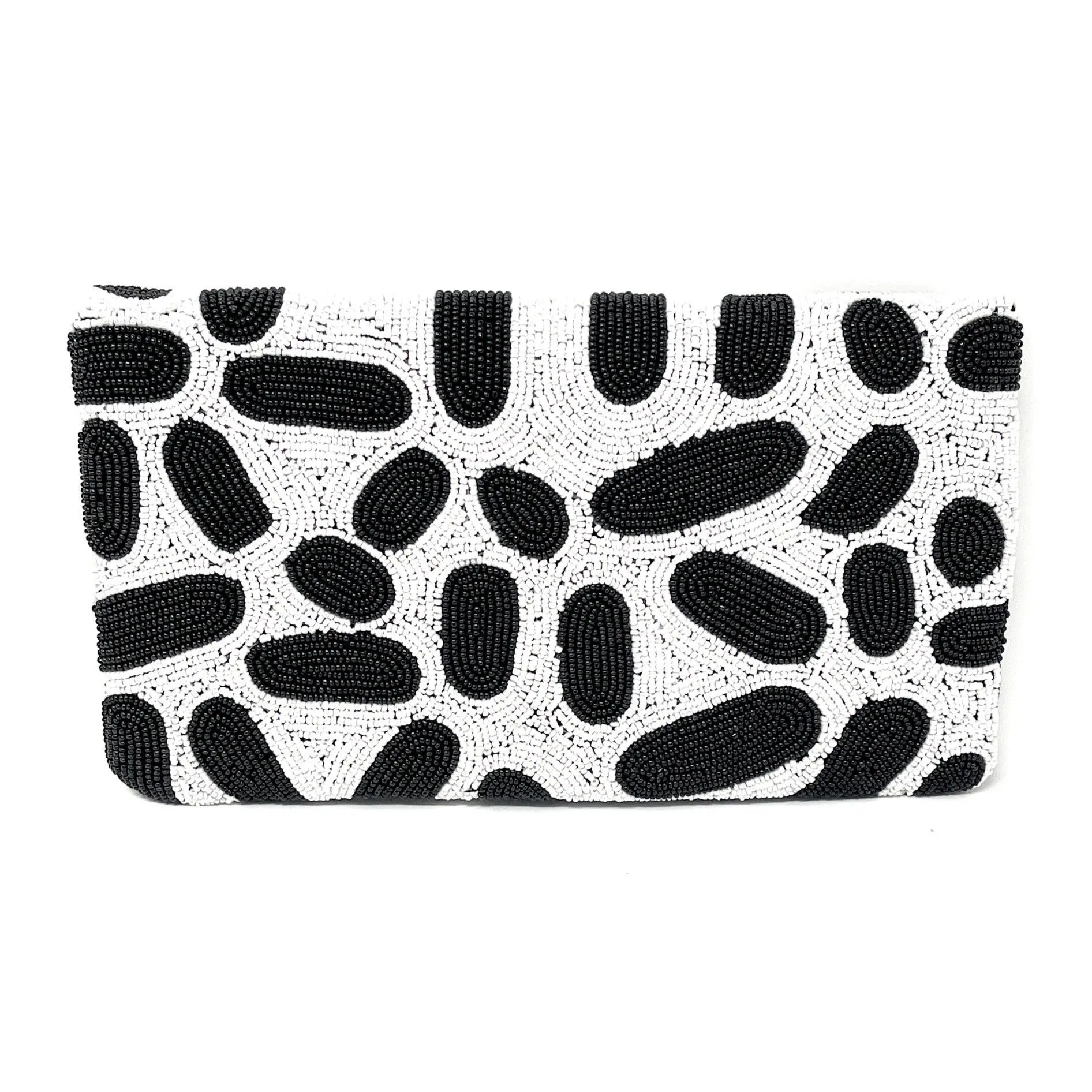 Double Sided White Black Beaded Clutch Purse