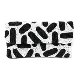 Double Sided White Black Beaded Clutch Purse