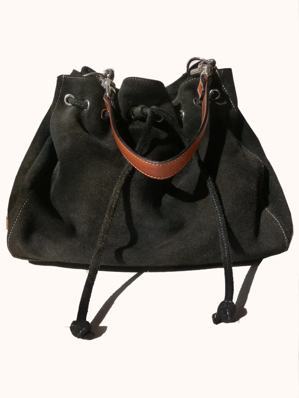 Draw String Hobo Pouch Suede Black