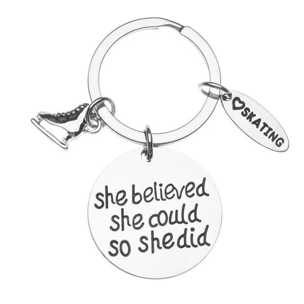 Figure Skating Keychain - She Believed She Could So She Did