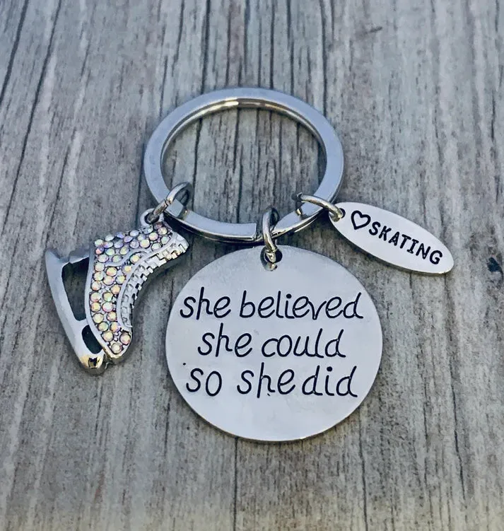 Figure Skating Keychain - She Believed She Could So She Did