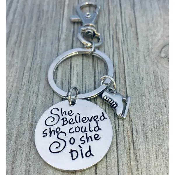 Figure Skating Zipper Pull Keychain - She Believed She Could So She Did