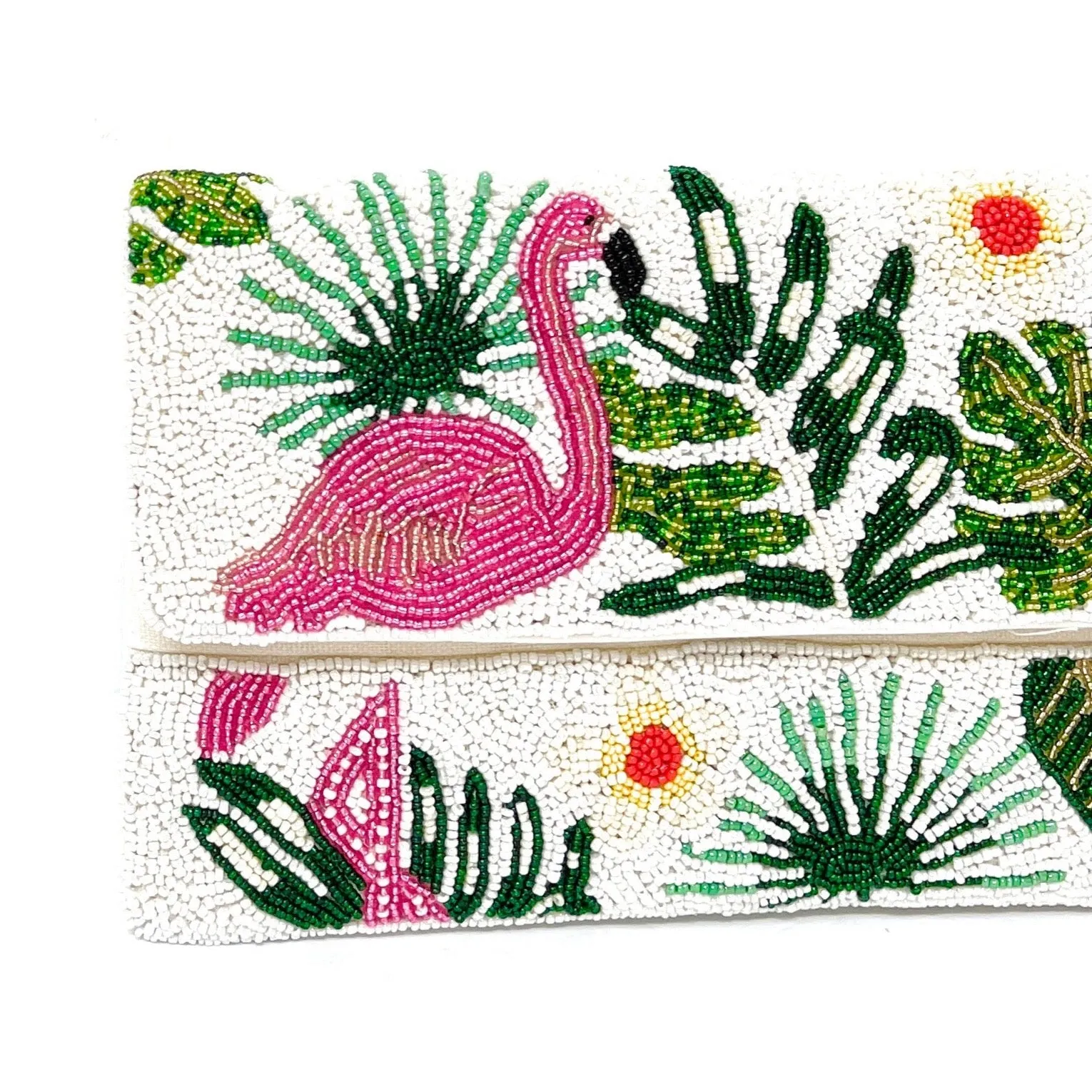 Flamingos Beaded Clutch Purse