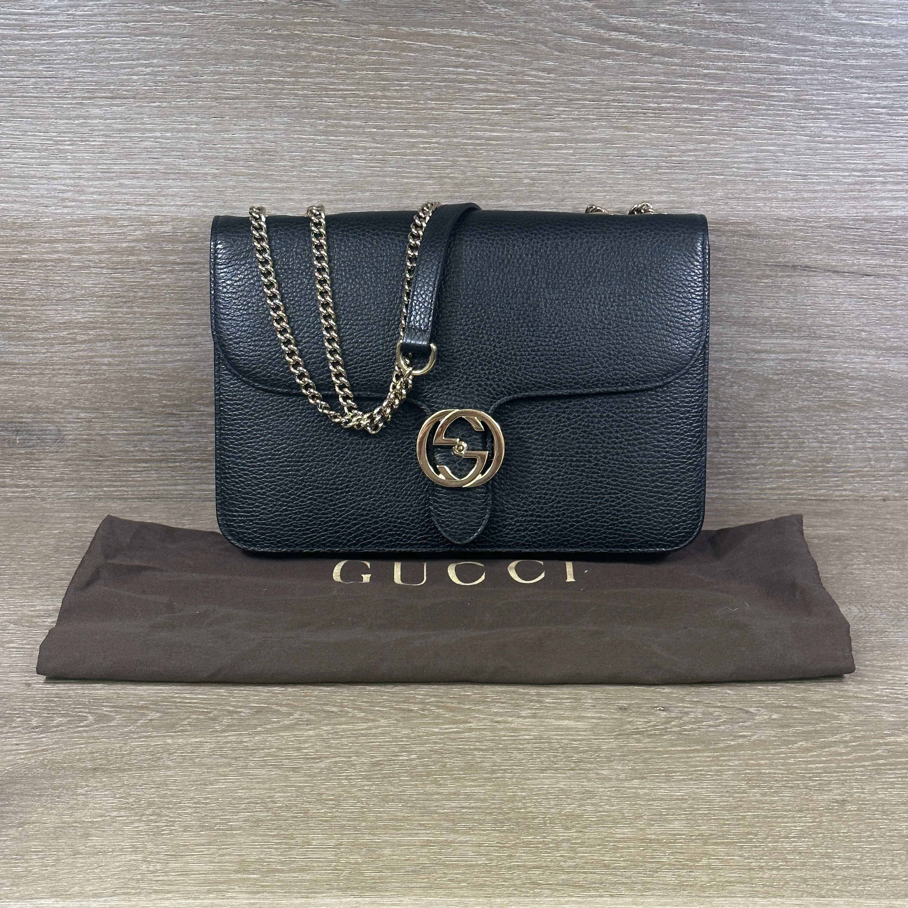 Gucci Medium Dollar Interlocking G Shoulder Bag - Black