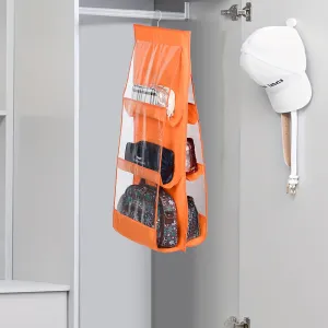 Heart Home Hanging Organizer | Handbag Organizer | Hanging Purse for Wardrobe | Transparent Clutch Organizer | Handbag Storage For Closet | 6 Pocket Storage Hanger | Orange